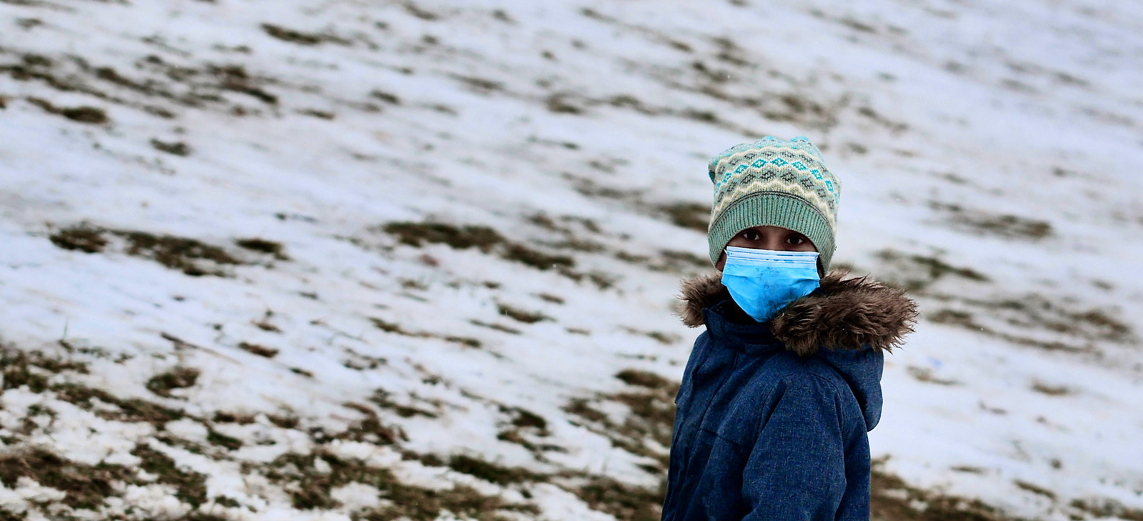 Photograph, Boy in a blue mask series, resilience in snow,