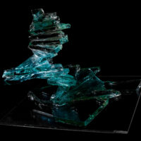 a winding glass stairway miniature sculpture made from broken glass